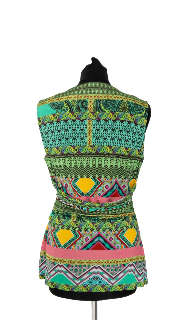 Etro Multicoloured Geometric V-neck Draped Top UK L
