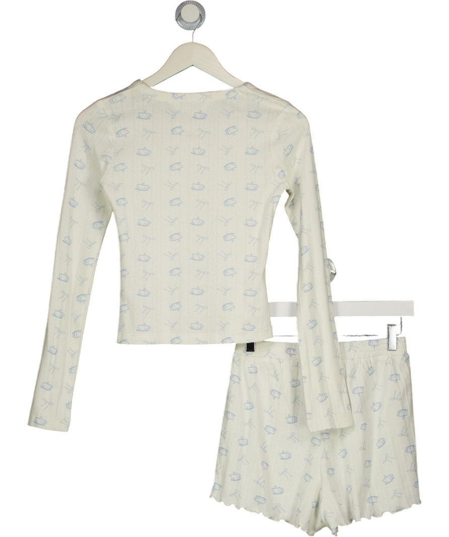RIVER ISLAND White Cardigan And Shorts Pyjama Set UK S