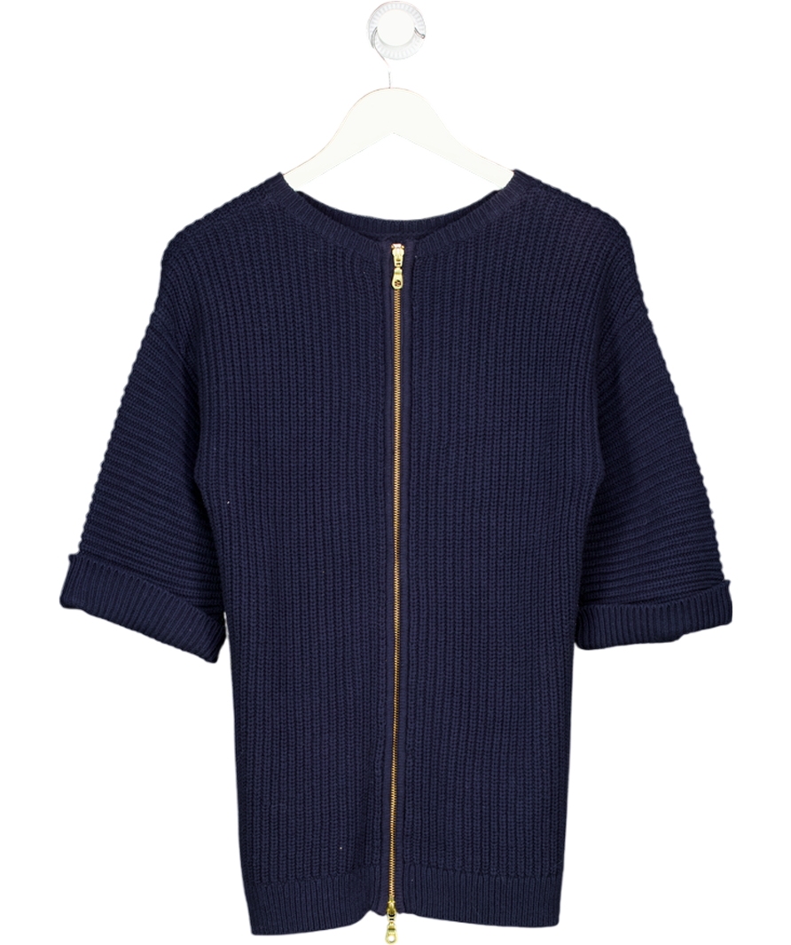 WHISTLES Navy Blue Cotton Blend Oversize Ribbed Knit Zip Back Jumper UK XS