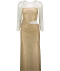 MESHKI Metallic Gold Starla Strapless Diamante Cut-out Maxi Dress UK XS