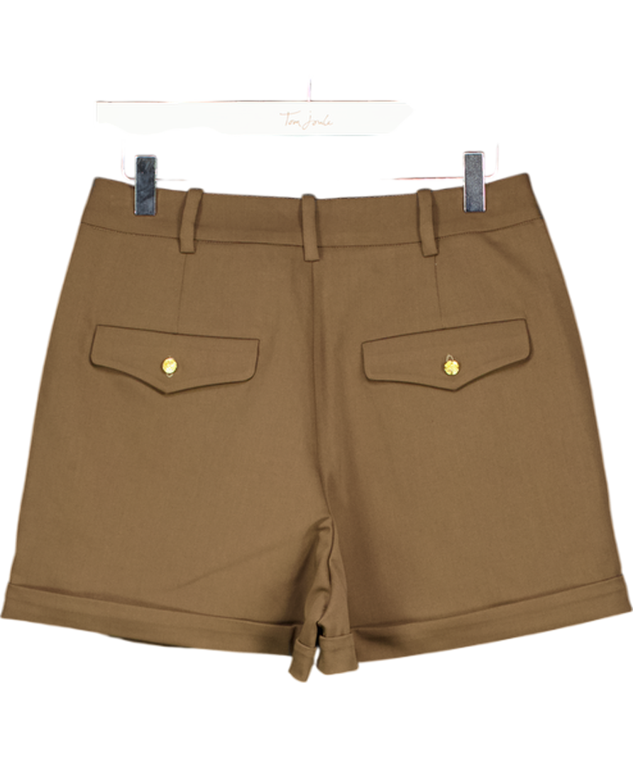 HOLLAND COOPER Khaki Green Pleated Wide Leg Short Stone With Gold Hc Logo Embellishment UK 10