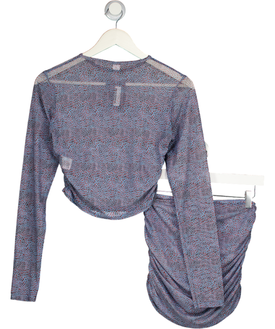 GRACE JACOB 2-piece Blue Printed Mesh Priya Top And Mini Skirt Cover Up Set UK M