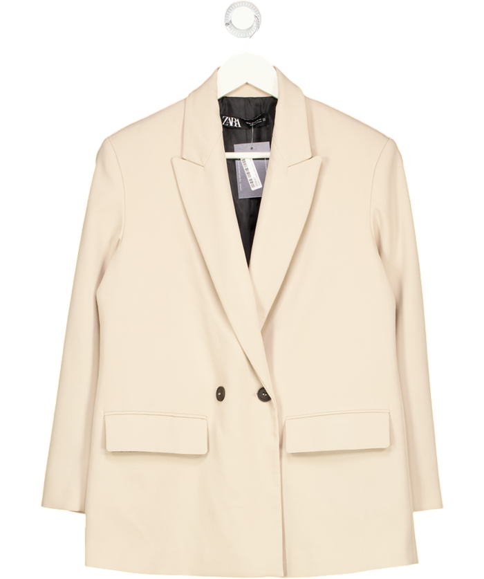 ZARA Beige Oversized Double Breasted Blazer UK XS