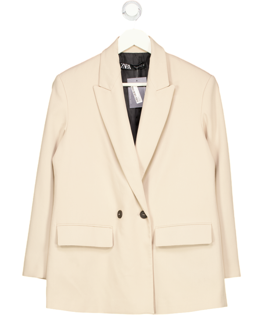 ZARA Beige Oversized Double Breasted Blazer UK XS