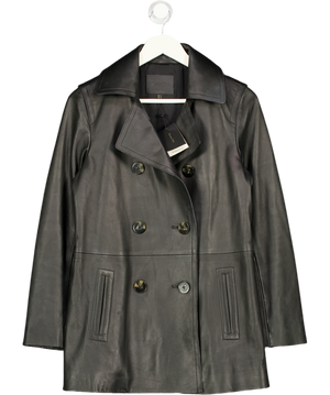 MASSIMO DUTTI Black Nappa Leather Trench Coat UK 10