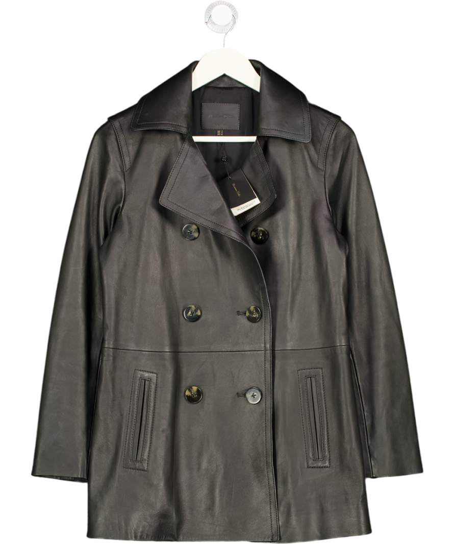 MASSIMO DUTTI Black Nappa Leather Trench Coat UK 10