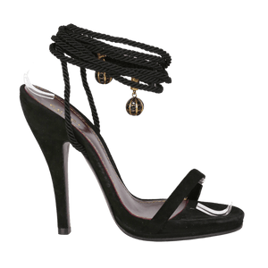 Gucci Black Suede High-heeled Crystal Embellished Wrap Heels UK 3.5 EU 36.5