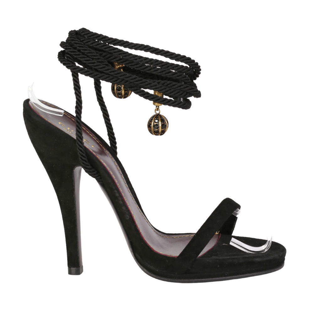 Gucci Black Suede High-heeled Crystal Embellished Wrap Heels UK 3.5 EU 36.5 👠