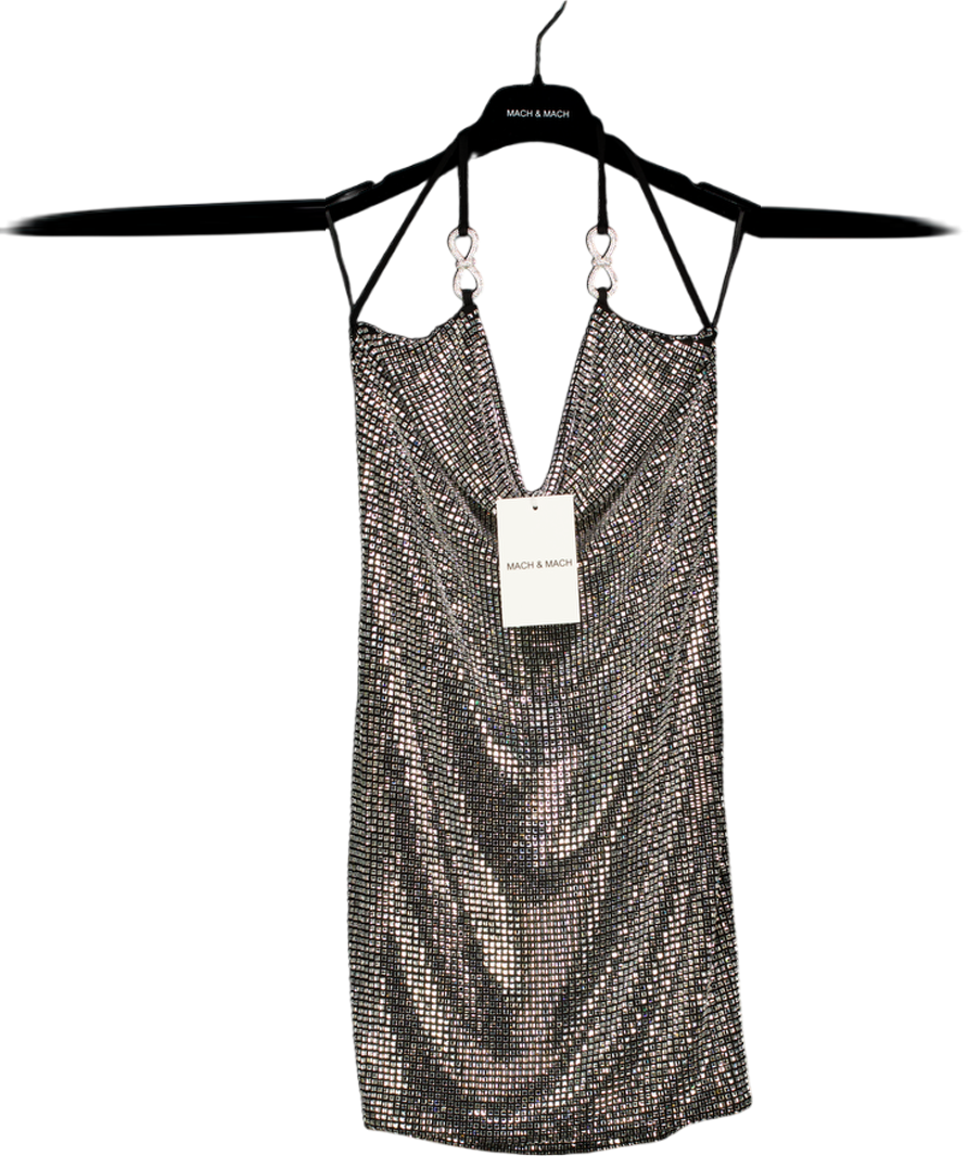 MACH & MACH Black Crystal Embellished Mini Dress With Bows. UK 8