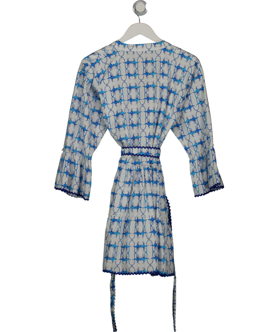 DEEBA White & Blue Floral Penny Dress UK S/M