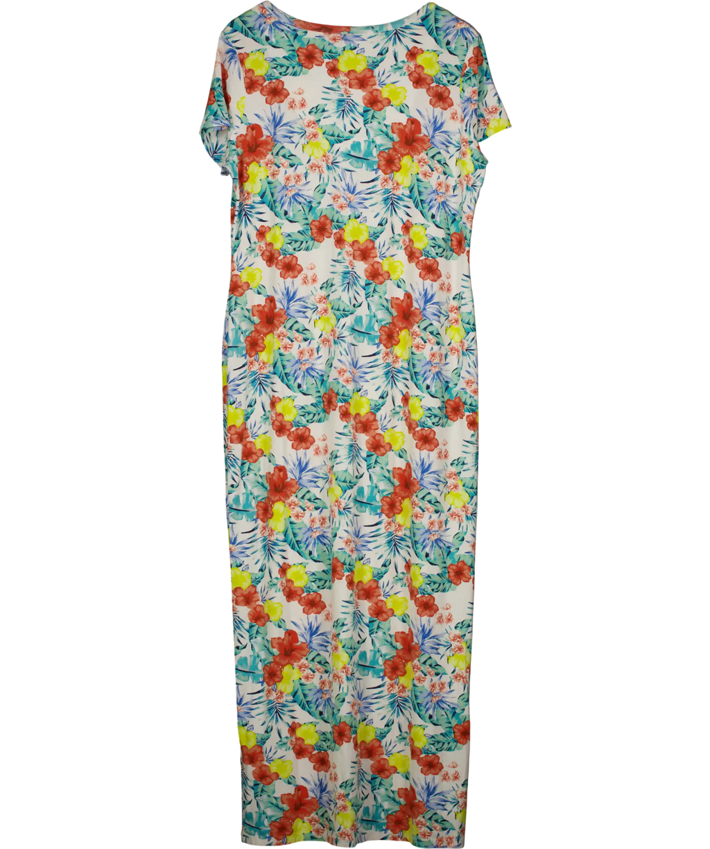 M&S White Collection Tropical Floral V-neck Midi Dress UK 18