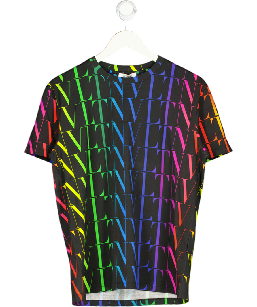 VALENTINO Black Garavani All-over Multicolor Logo T-shirt UK M