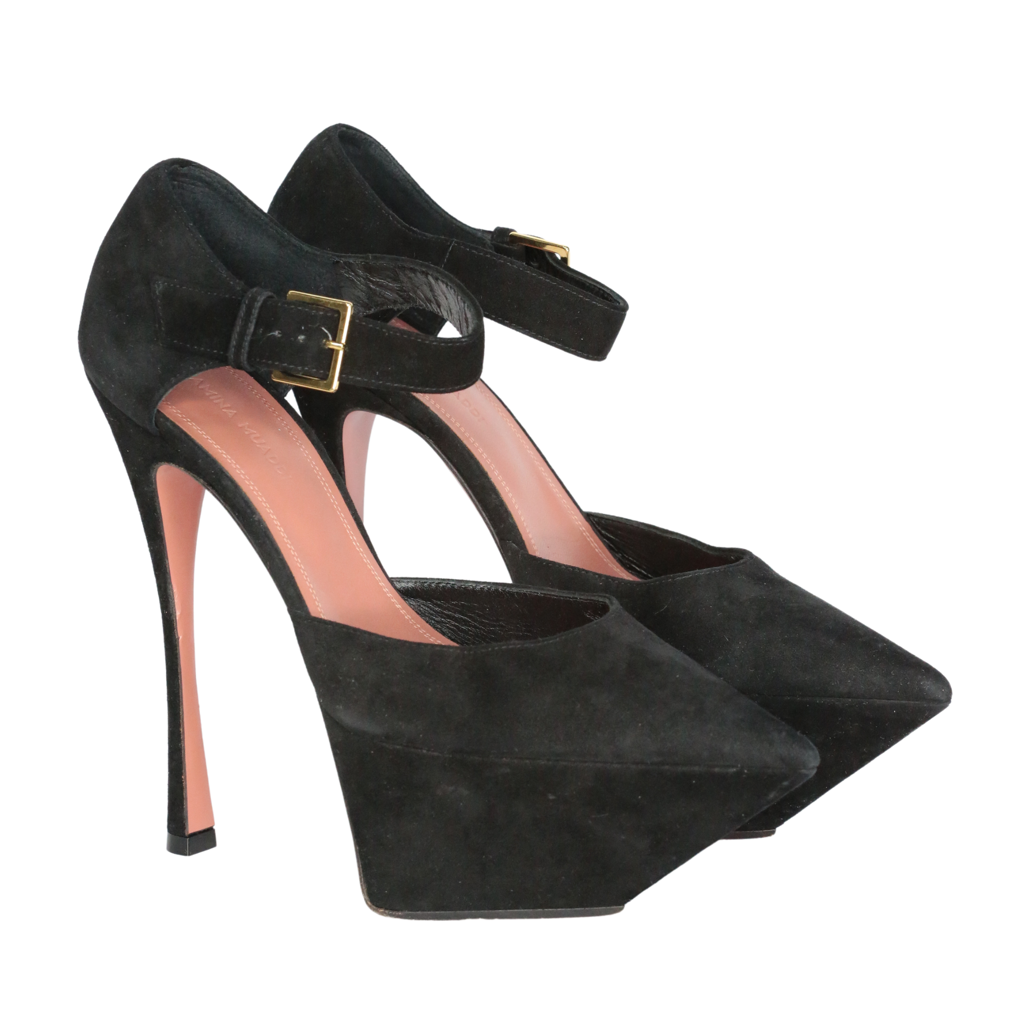 Amina Muaddi Black Suede Angelica Heels UK 4 EU 37 👠