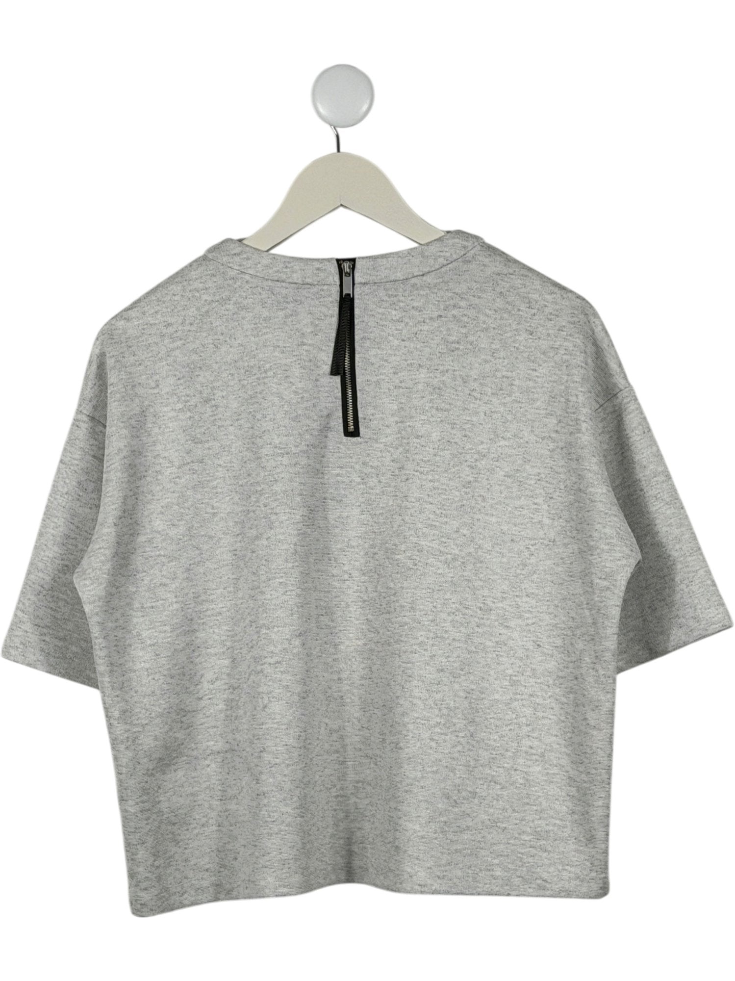 OLIVER BONAS Grey Top Crew-Neck Zip-Back T-Shirt UK 12