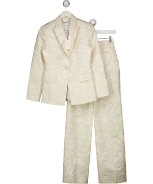 TED BAKER Cream 2-piece Majia Single-breasted Graphic-jacquard Blazer Sz1 And Wide Leg Trouser Sz1 Set UK XS/S