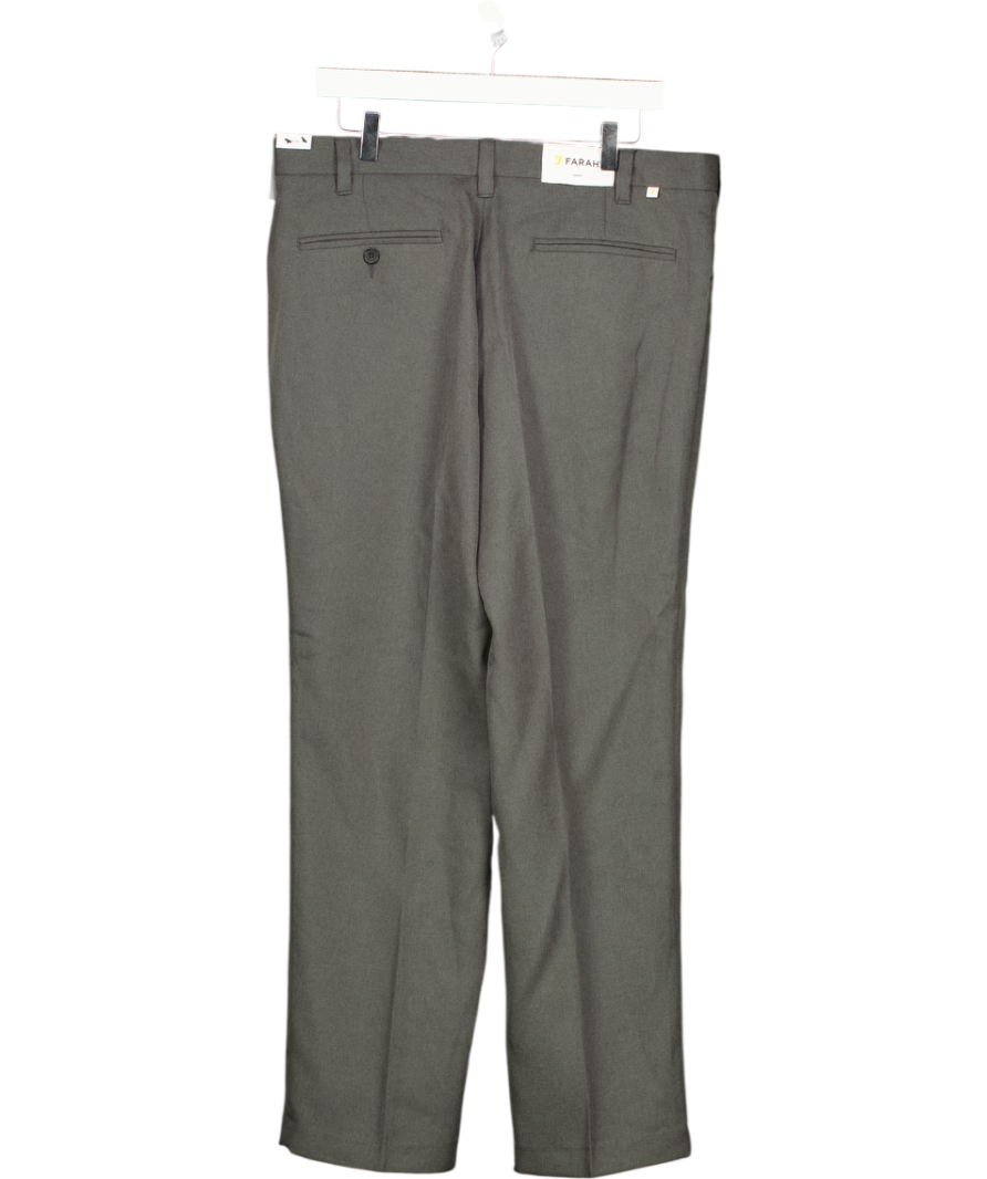 FARAH Grey Ladbroke Hopsack Straight Fit Trousers W34