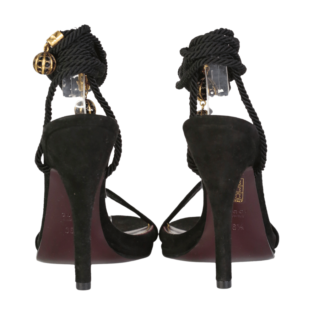 Gucci Black Suede High-heeled Crystal Embellished Wrap Heels UK 3.5 EU 36.5 👠