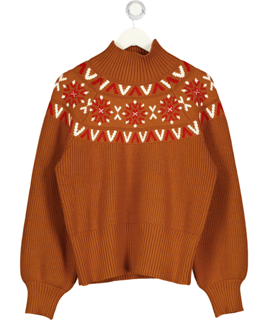 VARLEY Roasted Pecan Brown Bowen Fair Isle Pullover UK M