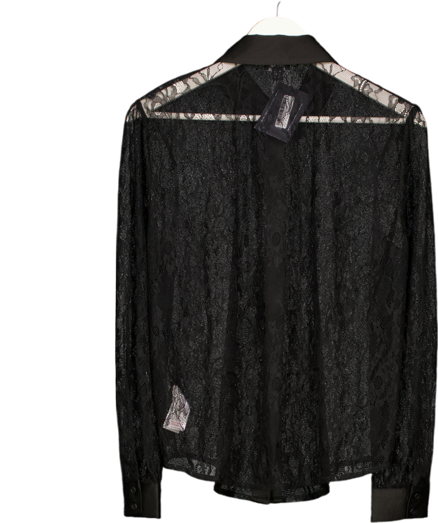 Pour Moi Black Lace And Satin Sheer Shirt UK 12