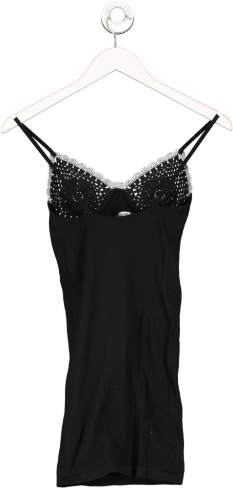 ZARA Black Ribbed Crochet Detail Mini Dress UK XS/S