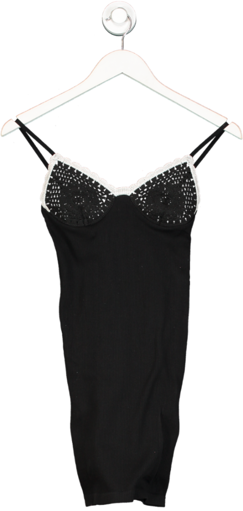 ZARA Black Ribbed Crochet Detail Mini Dress UK XS/S