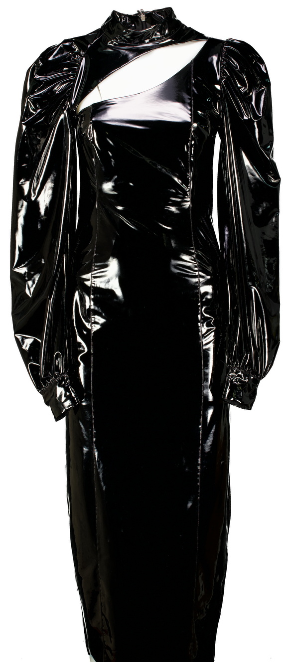 ROTATE BIRGER CHRISTENSEN Black Kimora Cut-out Patent Midi Dress UK 10