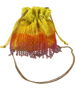 Mirasol Yellow Beaded Chain Bucket Bag One Size