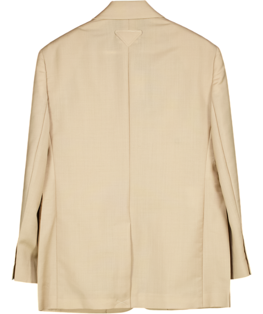 PRADA Beige Virgin Wool/mohair Blend Logo-triangle Single-breasted Blazer It40 UK 8