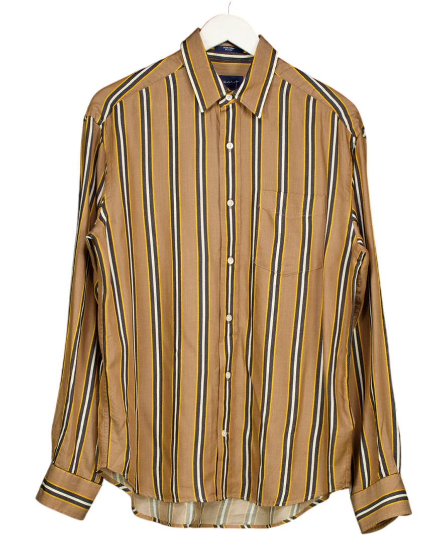 GANT Beige Pure Prep Relaxed Fit Striped Lyocell Shirt UK S