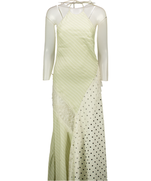 TOPSHOP White Halter Neck Lace Insert Maxi Dress In Contrast Stripe And Polka Dot Print UK 6