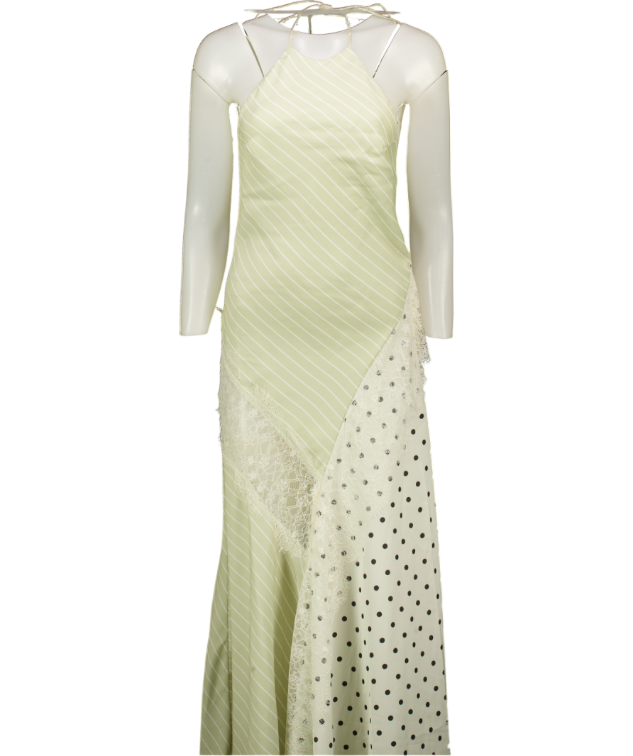 TOPSHOP White Halter Neck Lace Insert Maxi Dress In Contrast Stripe And Polka Dot Print UK 6