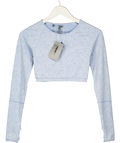 GYMSHARK Blue Fleur Textured Long Sleeve Crop Top UK XS