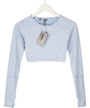 GYMSHARK Blue Fleur Textured Long Sleeve Crop Top UK XS