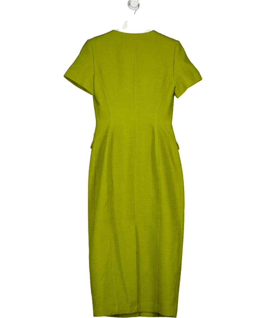 KAREN MILLEN Olive Green Tweed Tailored Pocket Front Short Sleeve Midi Dress UK 8