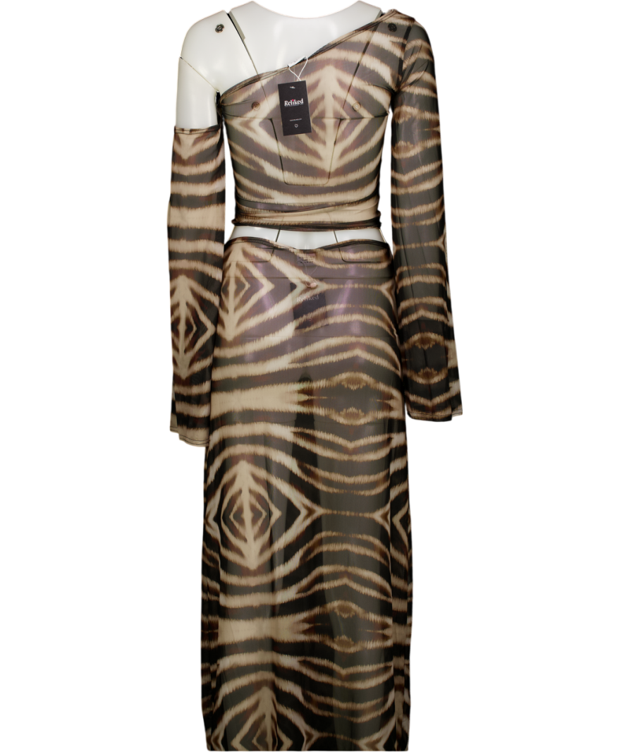 LUANA THE LABEL Brown Tiger Print Mesh Maxi Skirt UK S