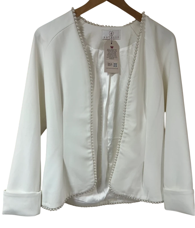 AAVELLE White Pearl Embellished Trim Jacket UK S