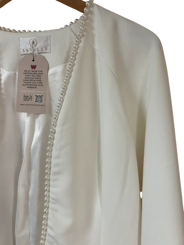 AAVELLE White Pearl Embellished Trim Jacket UK S