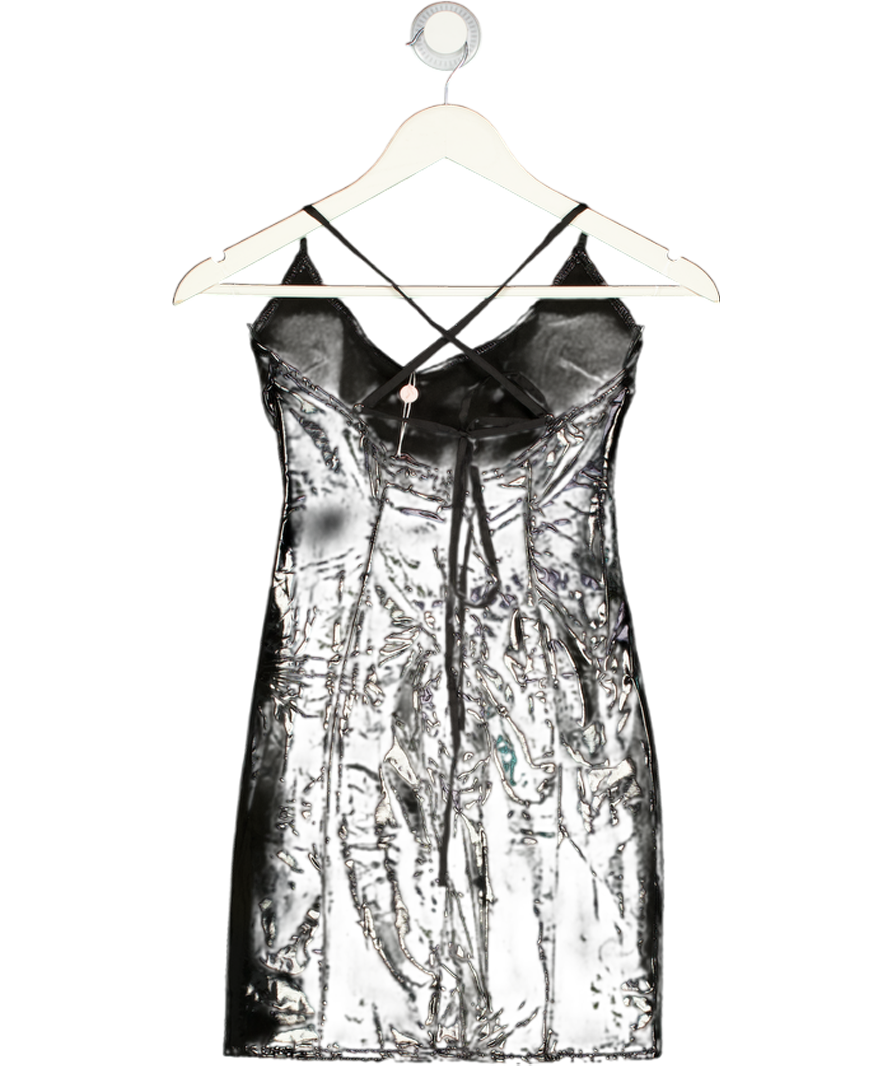 Oh Polly Vinyl Corset Tie Strap Mini Dress In Black UK 6