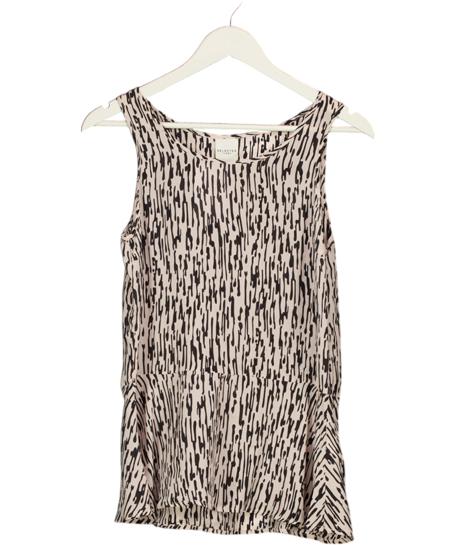 Selected Femme Beige Sleeveless Silk Print Peplum Top UK 6