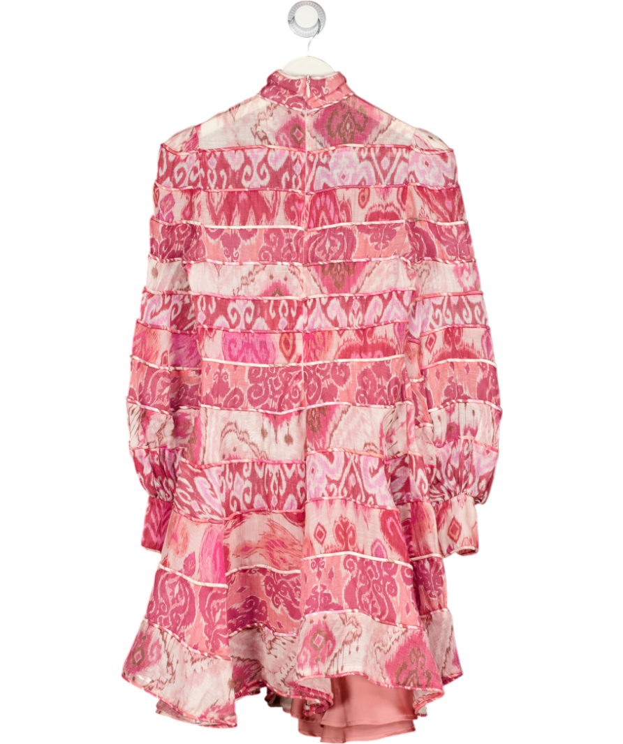 Zimmermann Pink Wavelength Spliced Linen Mini Dress Sz0 UK 6