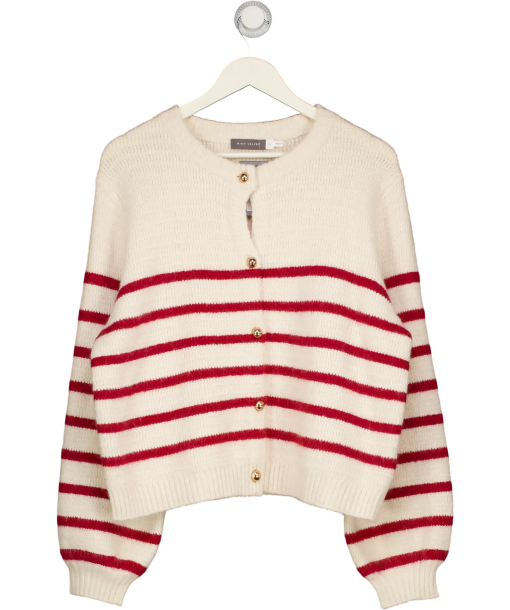 MINT VELVET Cream / Red Stripe Knit Cardigan UK XL