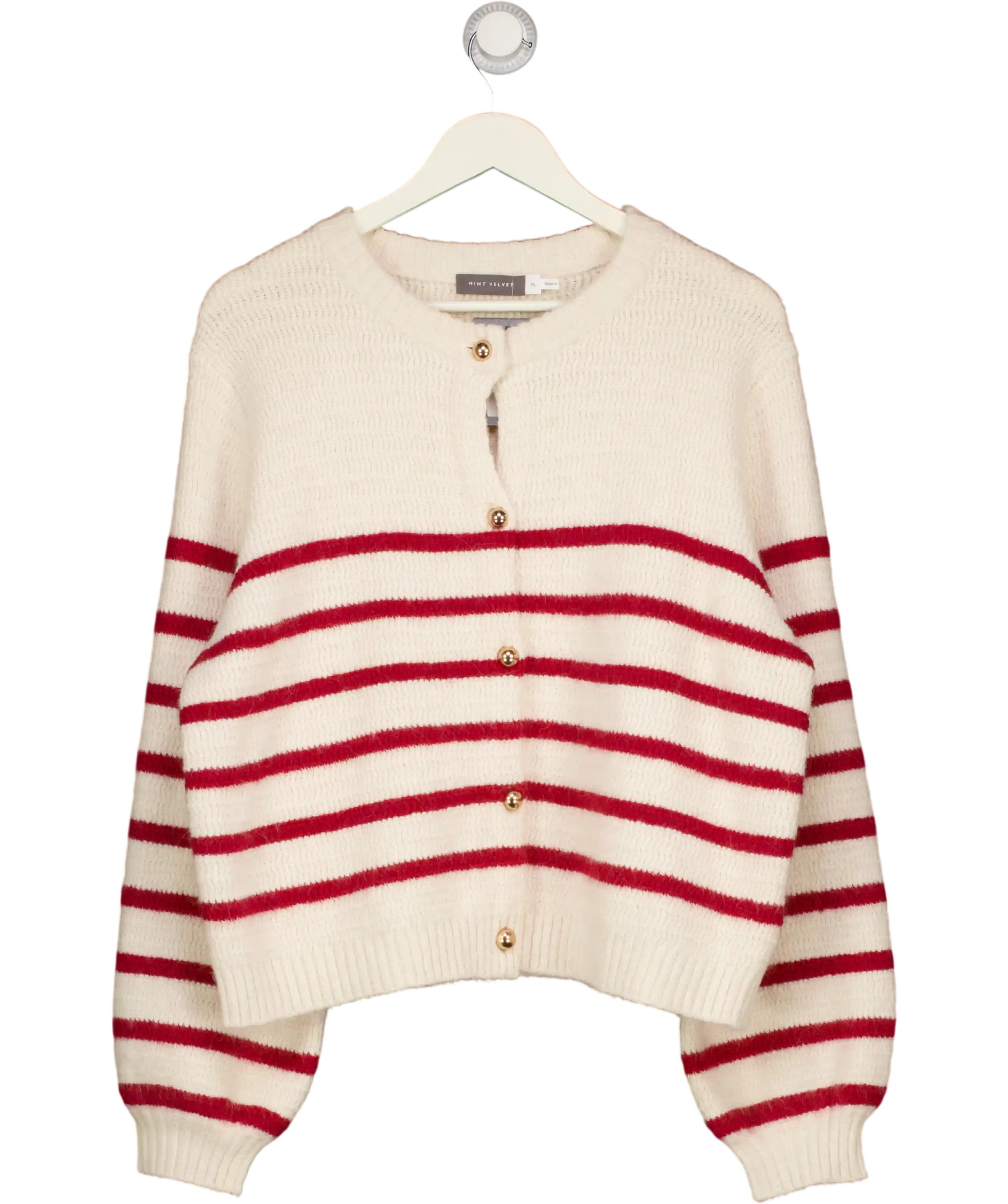 MINT VELVET Cream / Red Stripe Knit Cardigan UK XL