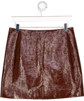 SEZANE Malia Chocolate Brown Faux Patent Leather Mini Skirt Fr38 UK 10