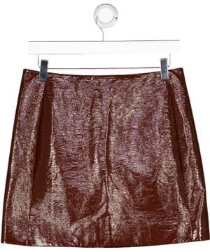 SEZANE Malia Chocolate Brown Faux Patent Leather Mini Skirt Fr38 UK 10