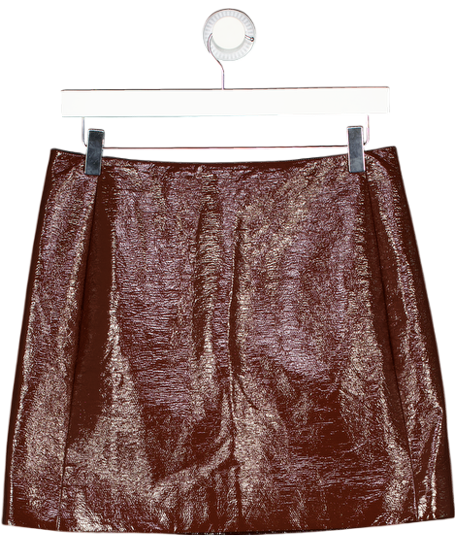 SEZANE Malia Chocolate Brown Faux Patent Leather Mini Skirt Fr38 UK 10