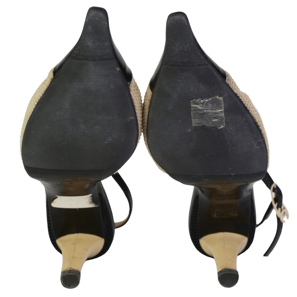 Chanel Beige Woven Pointed Slingback Heels UK 8 EU 41 👠