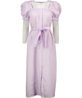 SLEEPER Purple 100% Linen Lilac Puff Sleeve Button-up Brigitte Midi Dress UK S