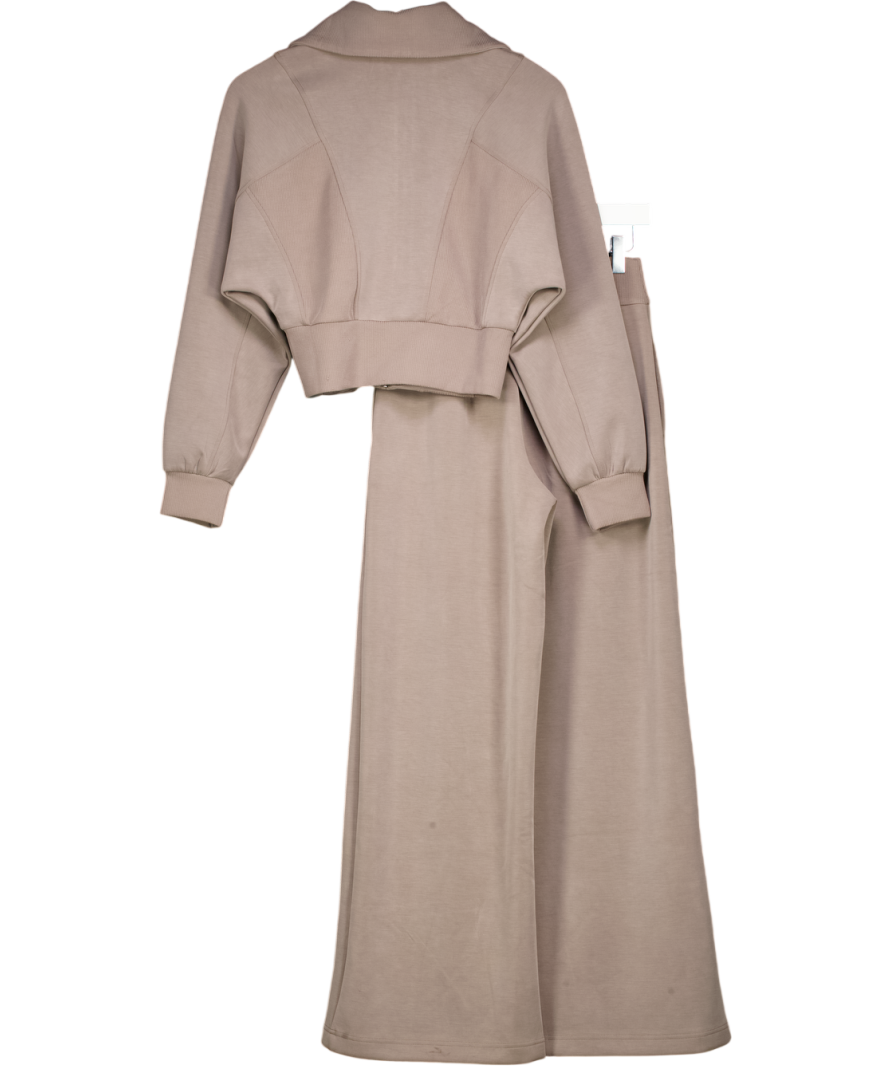 OYSHO Taupe Brown 2-piece Supersoft Zip Jacket And Wide Leg Trouser Set UK XS