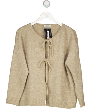 MADE IN ITALY Beige Boucle Knit Tie Front Cardigan UK M