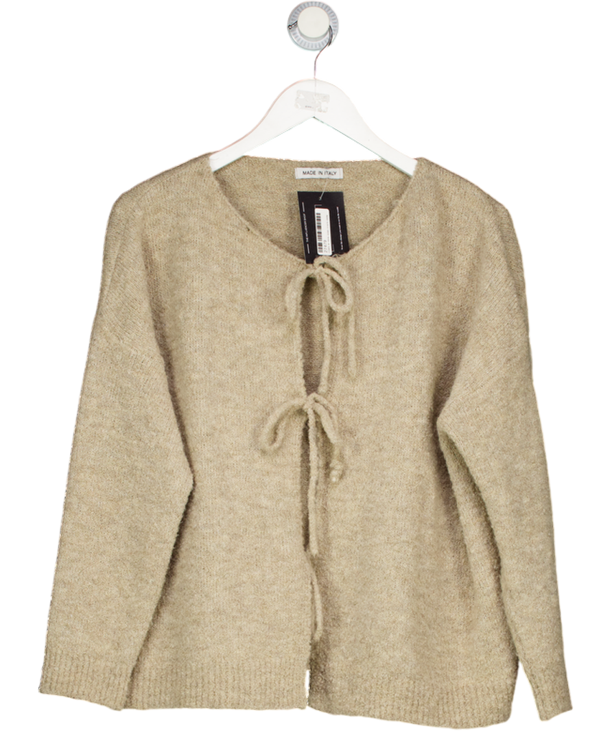 MADE IN ITALY Beige Boucle Knit Tie Front Cardigan UK M